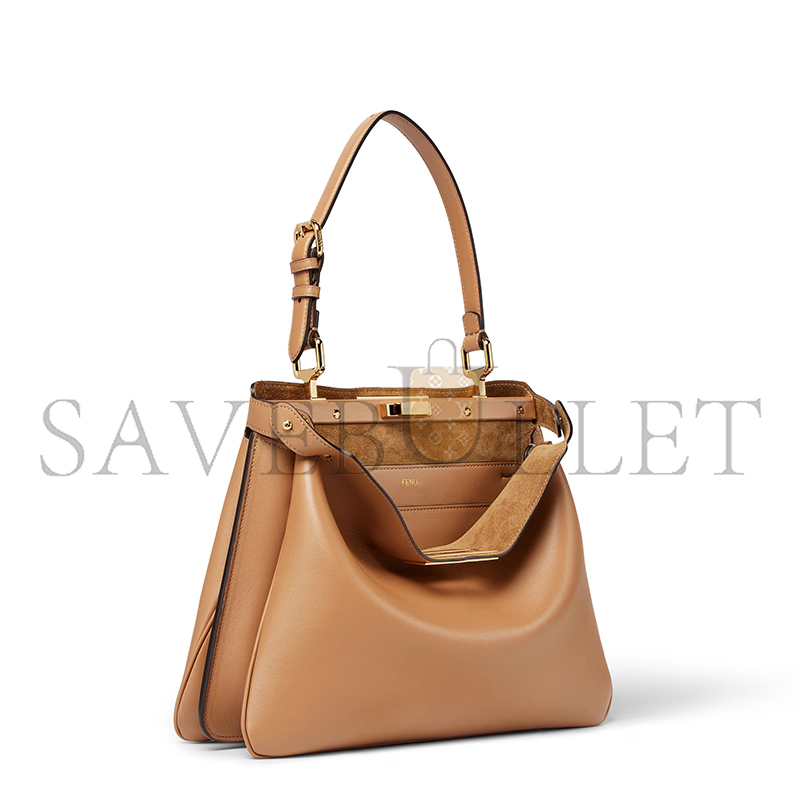 F**di peekaboo soft medium cappuccino-colored leather bag 8bn353aovhf19p8 (33*25.5*10cm)